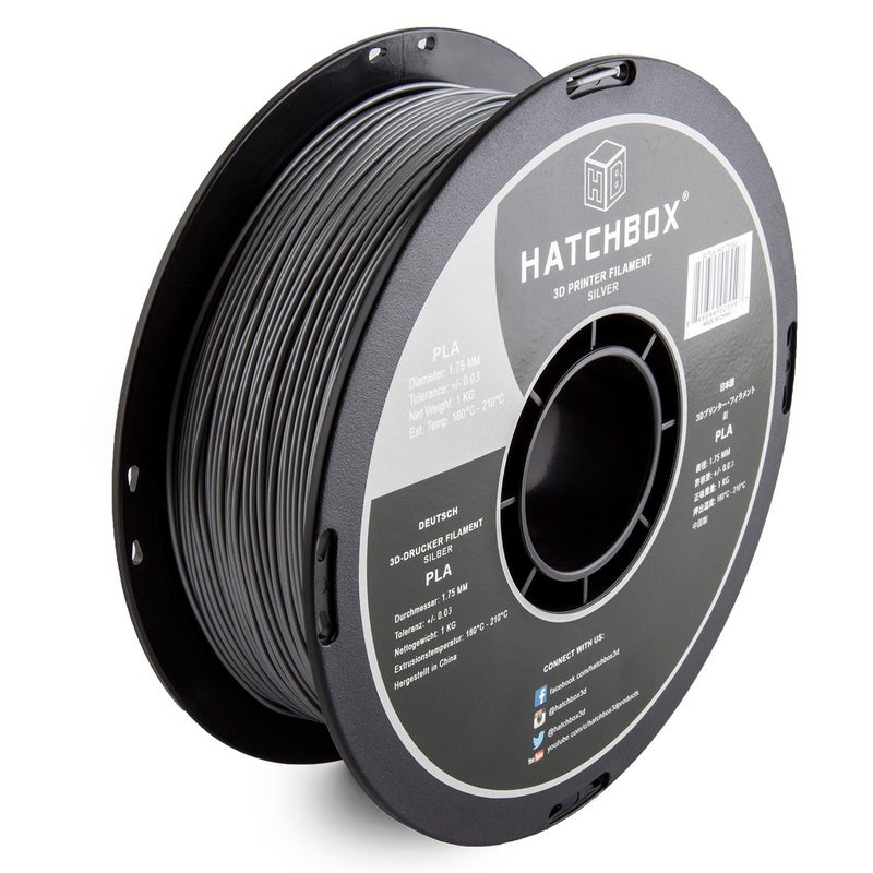 HATCHBOX 1.75mm Silver PLA 3D Printer Filament, 1 KG Spool, Dimensional Accuracy +/- 0.03 mm, 3D Printing Filament - Image 1